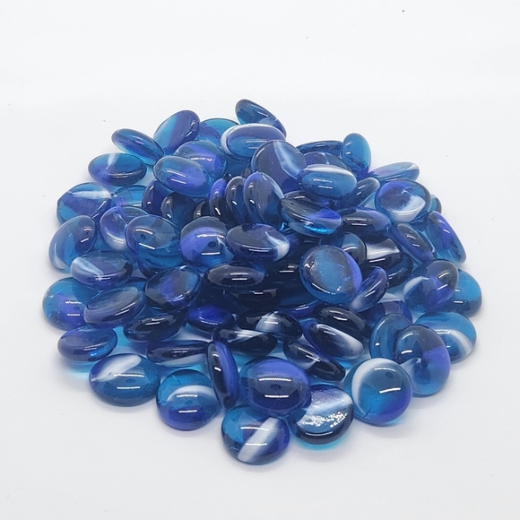 Round Transparent Flat Glass Marbles 3/4" Aqua w/ White Swirls 17oz Bag - Picture 1 of 1